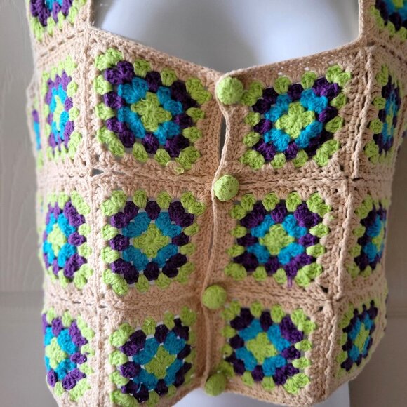 Zara Crochet Granny Square Vest Knit Top Sleeveless Boho Style -S - Picture 6 of 9